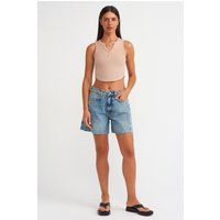 Hochtaillierte Denim-Shorts mit weitem Bein