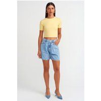 Hochtaillierte Weite Denim-Shorts