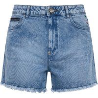 Denim-Hotpants mit ausgefranstem Saum