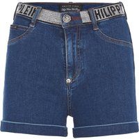 Denim-Shorts mit Strass-Logo-Bund