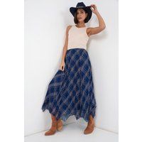 Asymmetrischer Maxi-Faltenrock mit Karomuster