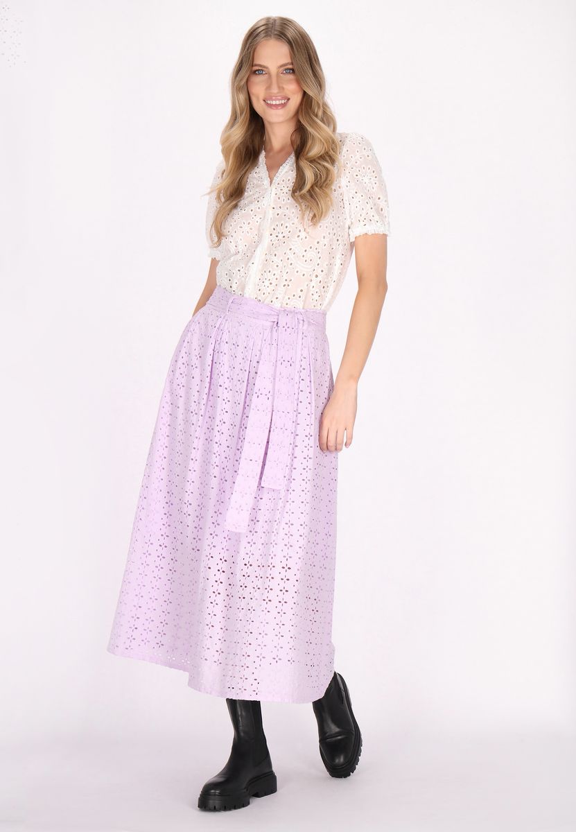 High-Waist-Midirock mit Lochstickerei