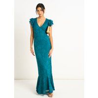 Spitzen-Maxikleid mit V-Ausschnitt und Rüschen