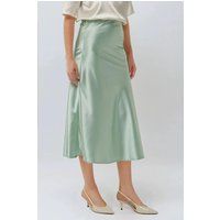 Eleganter hochtaillierter Satin-Midirock