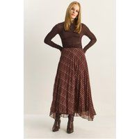 Karierter Chiffon-Maxirock in A-Linie