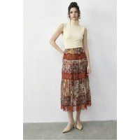 Gestufter Paisley-Maxirock mit Spitze