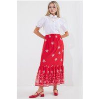 High-Waist Maxi-Rock mit Blumenstickerei
