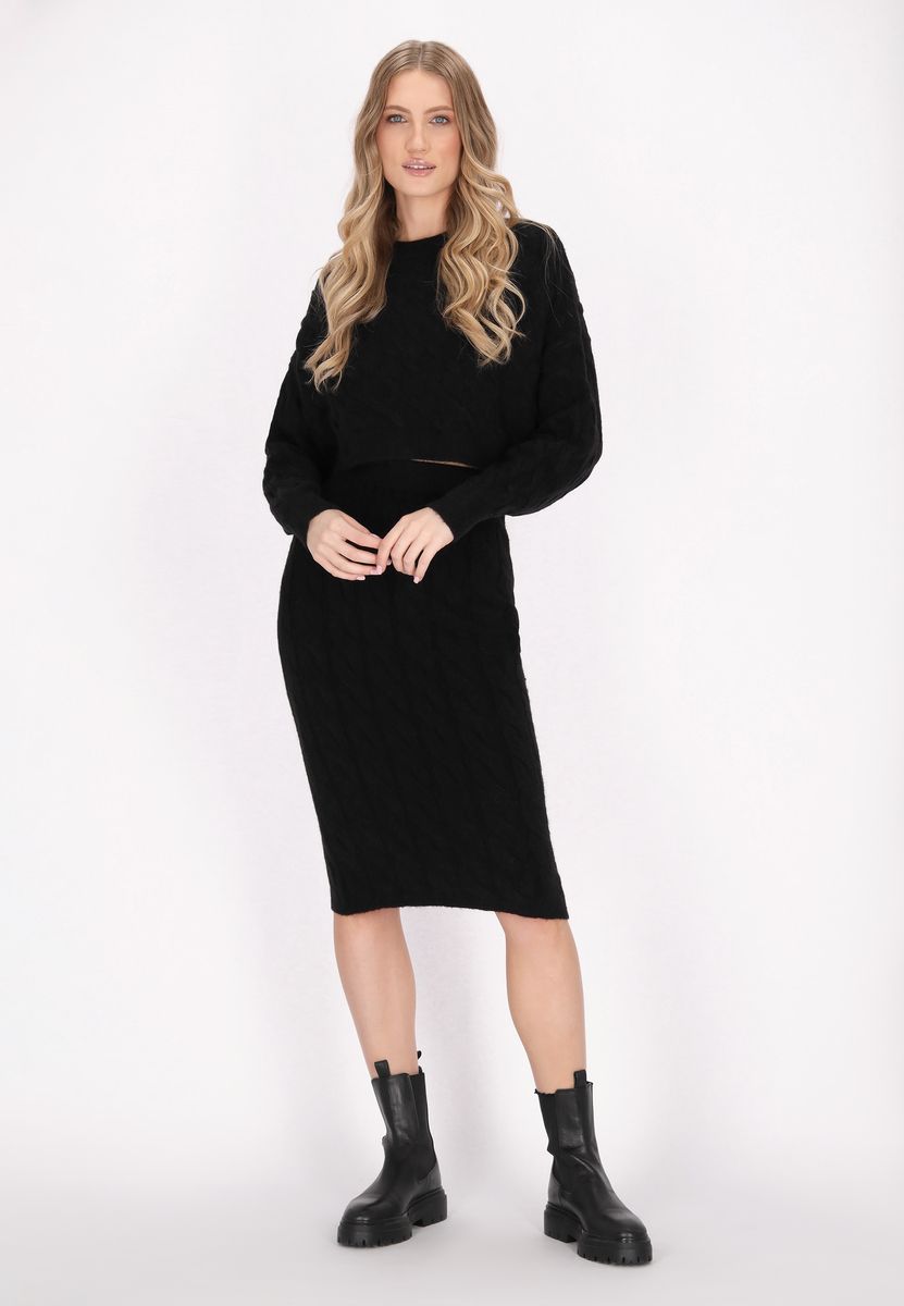 High-Waist-Bleistiftrock mit Zopfmuster