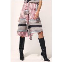 Asymmetrischer Satin-Midirock mit Muster