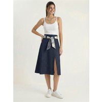 Hochtaillierter Denim-Midi mit Schlitz