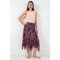 Midirock mit Paisley-Muster und Zipfelsaum