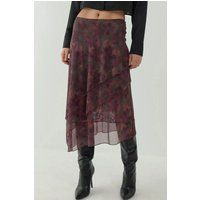 Lagiger Mesh-Midirock mit Blumenmuster