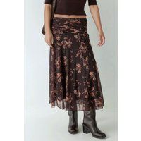 Midirock mit Raffungen und Blumenmuster