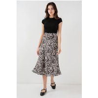 Satin-Midirock mit Animal-Print