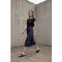 Satin-Midirock mit Spitzenbesatz