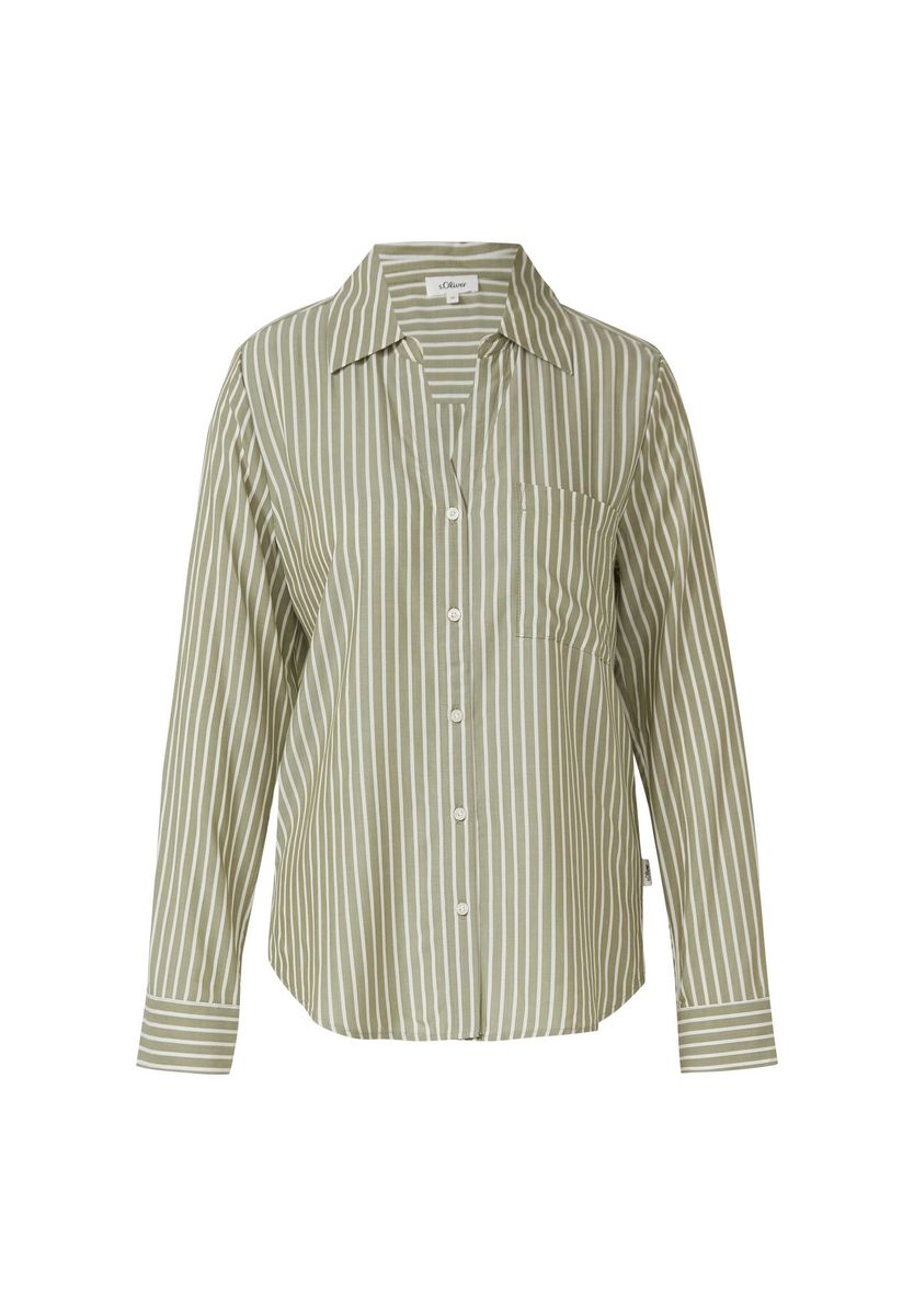Gestreifte Viskose-Bluse mit Brusttasche