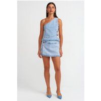 Denim-Mini-Skort mit Schnallendetail