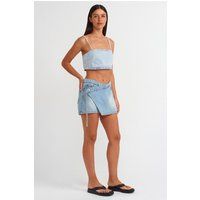 Asymmetrischer Denim Wickel-Skort