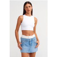 Denim-Minirock mit Fransen und Distressed-Optik