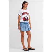 Plissierter Denim-Mini-Skaterrock
