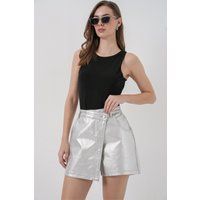 Hochtaillierter Metallischer Mini-Skort