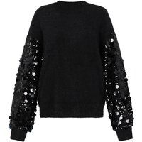 Flauschiger Strickpullover mit Paillettenärmeln