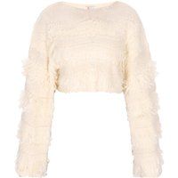 Strukturierter Cropped-Strickpullover mit Fransen