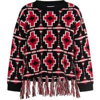 Geometrischer Ethno-Strickpullover mit Fransen