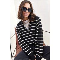 Oversized Gestreifter Polo-Strickpullover