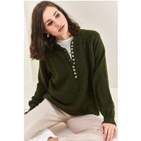 Relaxed Fit Strickpullover mit Knopfleiste