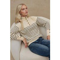 Gestreifter Strickpullover mit Knopfleiste