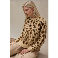 Strickpullover mit Leopardenmuster und Rundhalsausschnitt