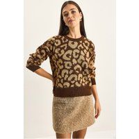 Rundhals-Pullover mit Leopardenmuster