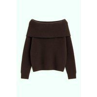 Schulterfreier Rippenstrickpullover mit Umschlagkragen