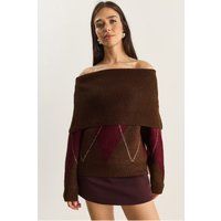 Schulterfreier Argyle-Strickpullover
