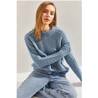 Strukturierter Rundhals-Strickpullover