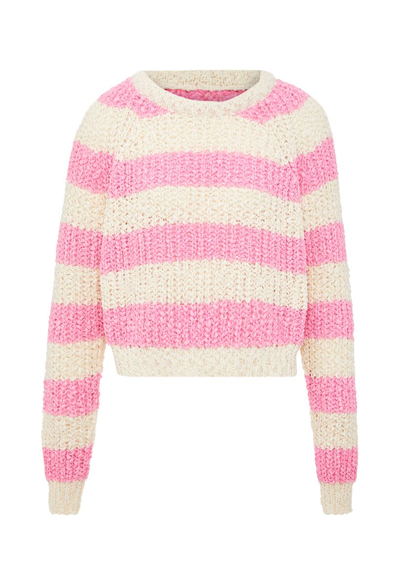 Gestreifter Grobstrick-Pullover in Kurzform