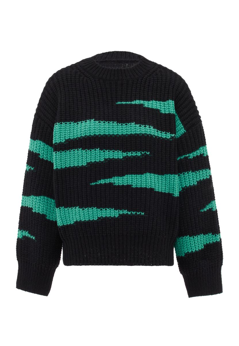 Abstrakt gestreifter gerippter Strickpullover