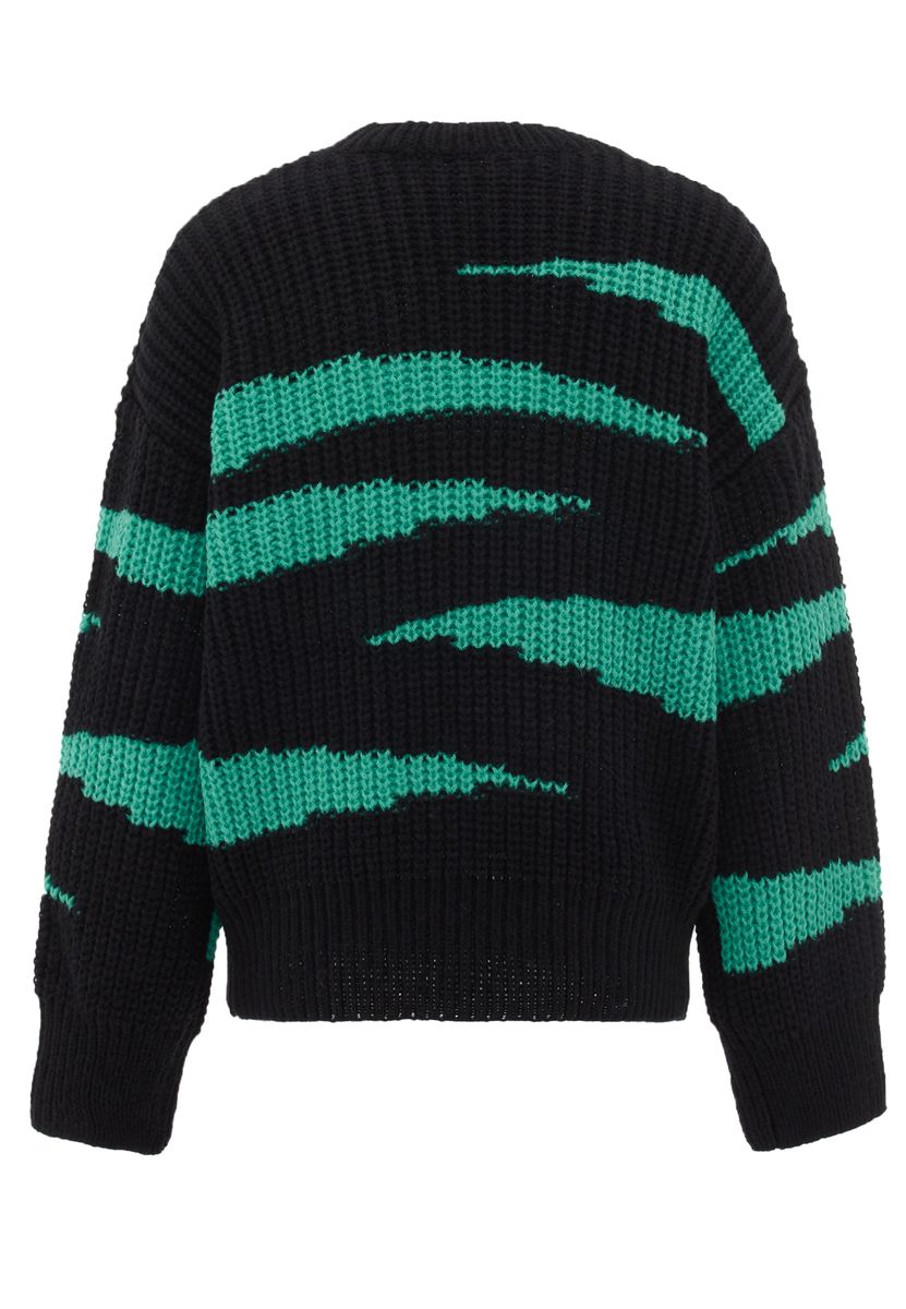 Abstrakt gestreifter gerippter Strickpullover