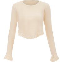 Gerippter Crop-Pullover mit Fransen