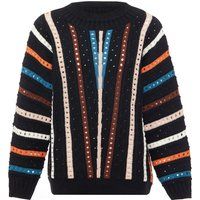 Durchbrochener Fledermaus-Strickpullover mit Streifen