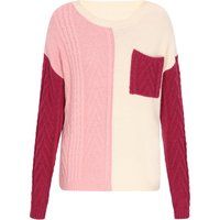 Color-Block Strickpullover mit Zopfmuster