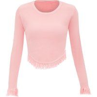 Geripptes Langarm-Crop-Top mit Fransen