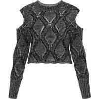 Geometrischer Strickpullover mit Schulterausschnitten