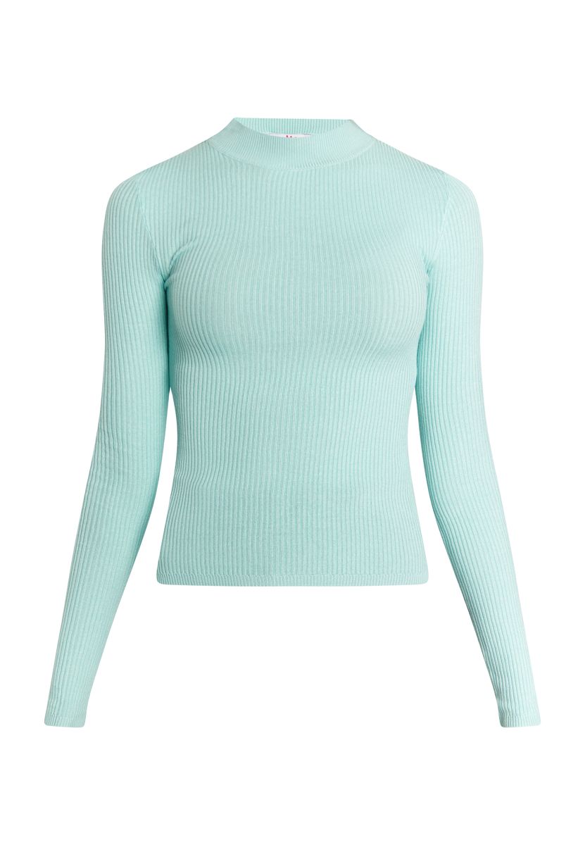 Gerippter Strickpullover mit Stehkragen