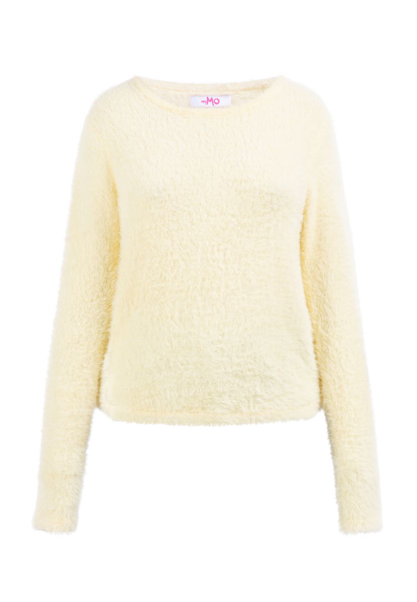 Weicher flauschiger Rundhals-Strickpullover