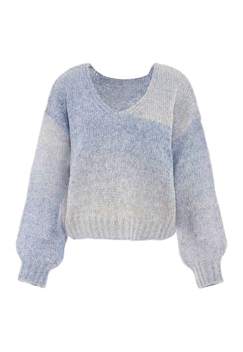 Weicher V-Ausschnitt Strickpullover meliert