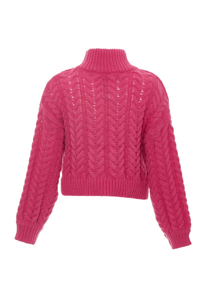 Grobstrickpullover mit Zopfmuster und Stehkragen