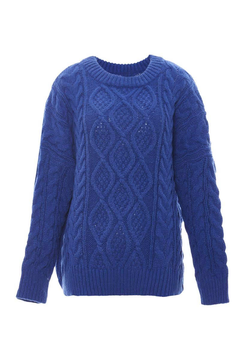 Oversized Zopfstrickpullover in Grobstrick