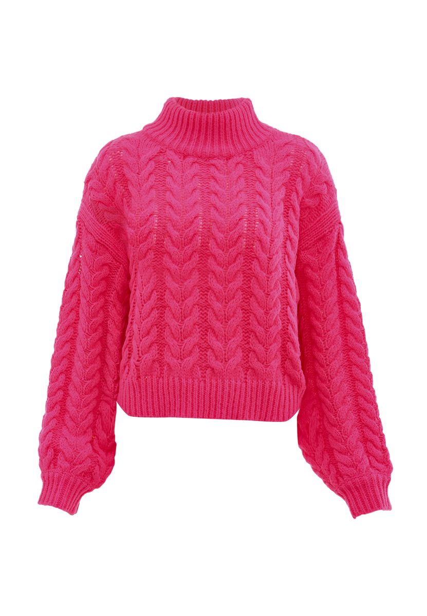 Zopfstrick-Pullover mit Stehkragen